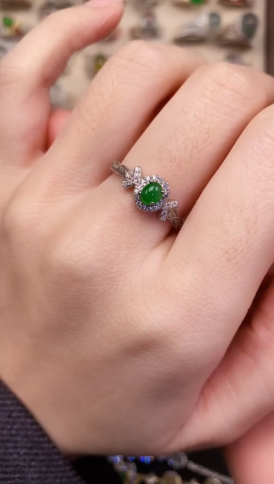 银S925镶嵌戒指翡翠 天然A货翡翠7