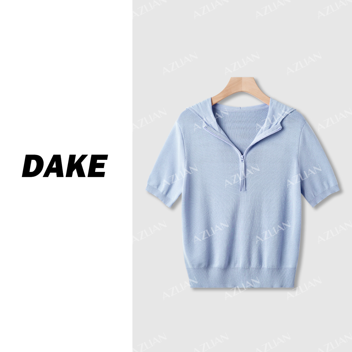 莱赛尔桑蚕丝气质百搭半拉链连帽女式针织衫25DAK0453