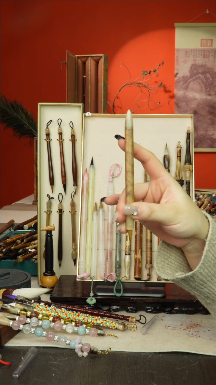 300号闪孤品高货毛笔链接 清水试笔 蘸墨不退