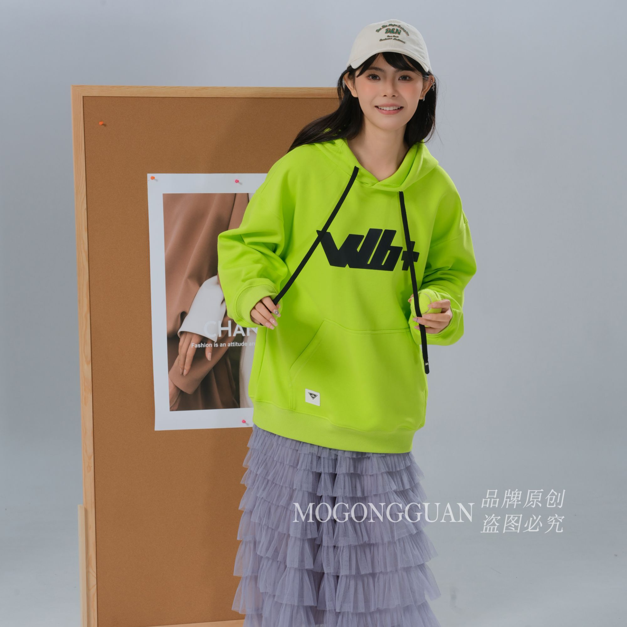2558荧光绿秋季青少年潮牌帽衫卫衣