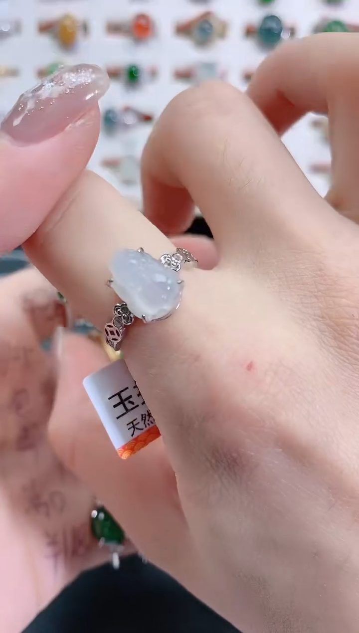 银S925镶嵌戒指翡翠天然翡翠