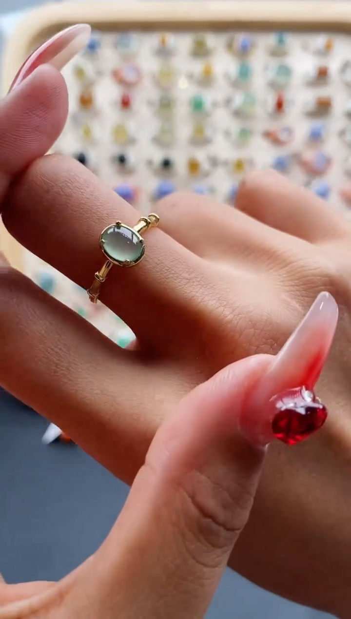 【闪购商品】翡翠戒指银S925镶嵌缅甸天然A货翡翠444 2+10