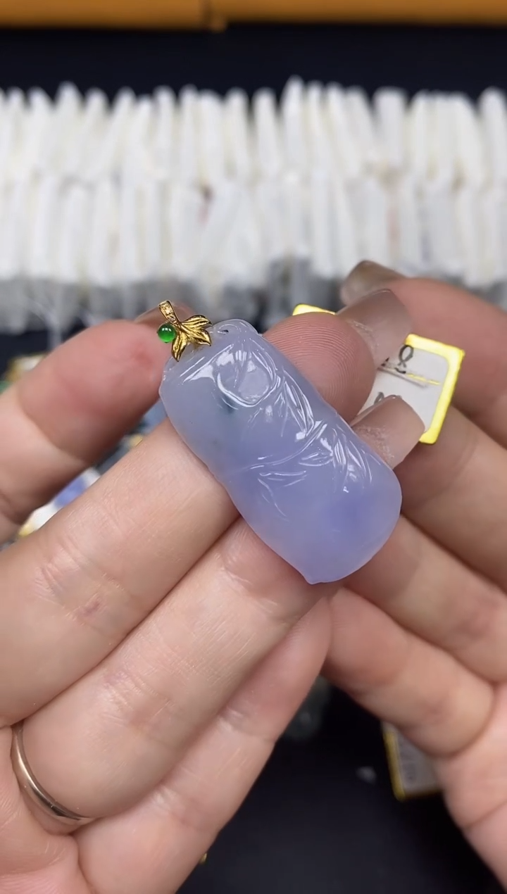 吊坠(不含链)18K金镶嵌翡翠竹节18K金扣镶嵌@@CMT