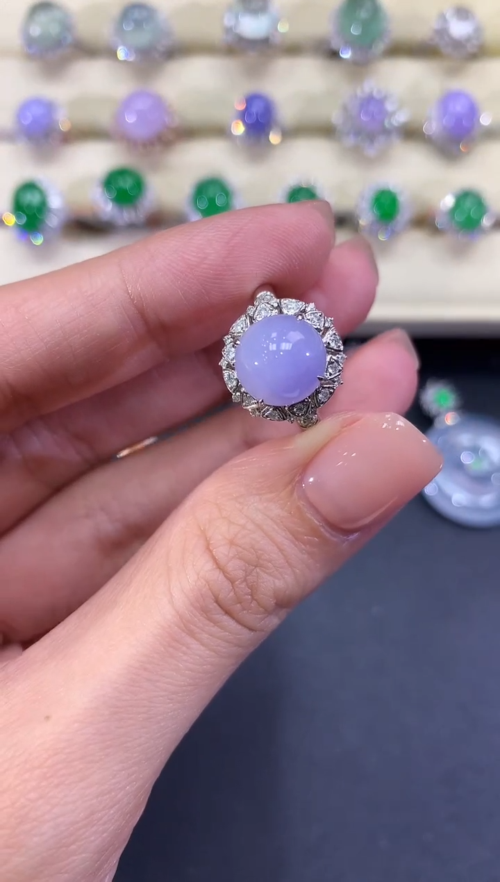 【闪购商品】翡翠18K金镶嵌戒指a154紫货有色差