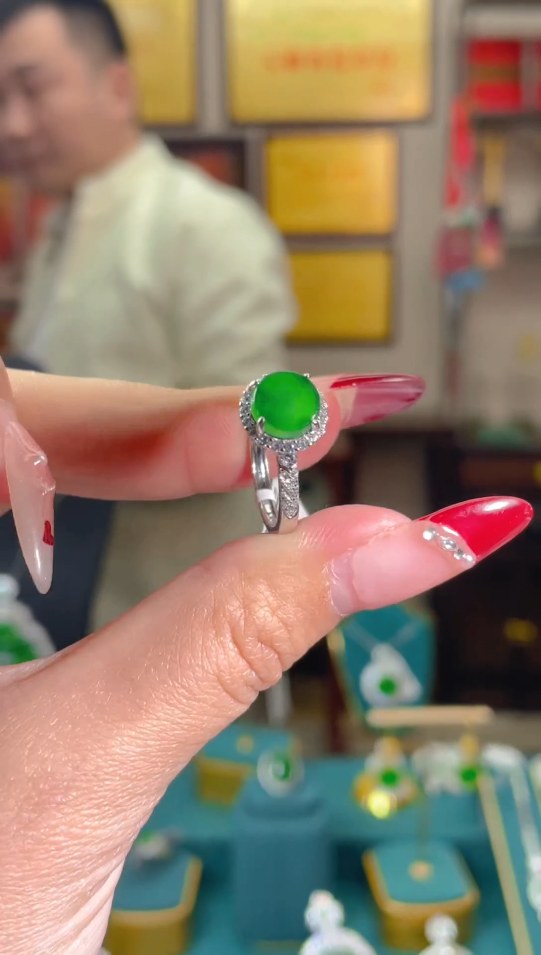 【闪购商品】翡翠戒指银S925镶嵌文创珠宝天然A货翡翠多样性发一