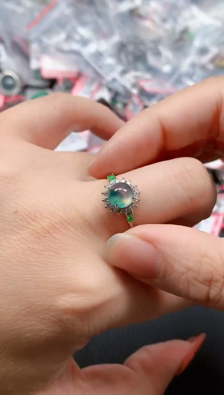 银S925镶嵌戒指翡翠天然A货缅甸翡翠