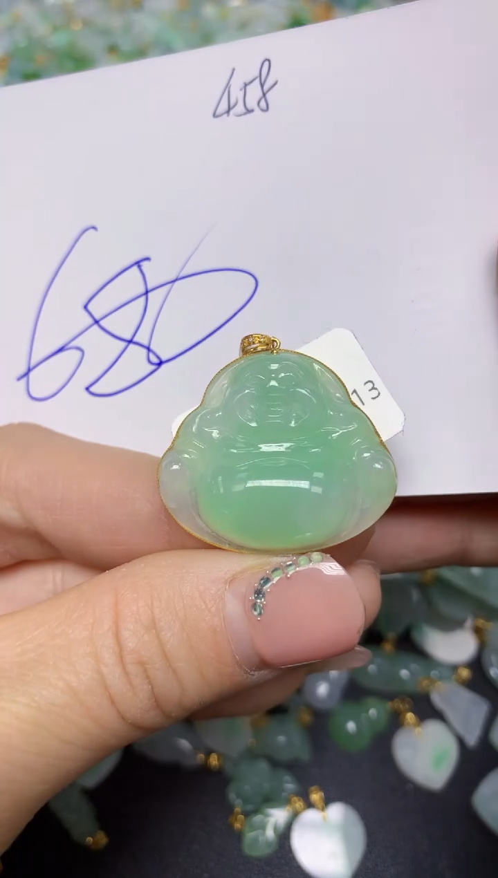 【闪购商品】翡翠挂件18K金镶嵌 天然翡翠A货