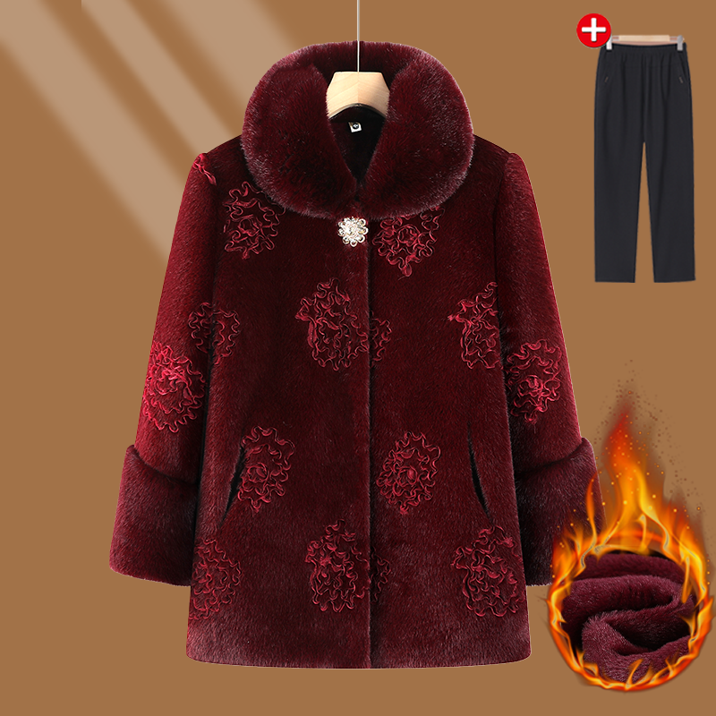 妈妈冬装加绒加厚外套新中式洋气中老年人女装保暖棉衣宽松奶奶装