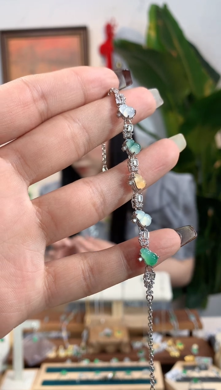 银S925镶嵌翡翠手链手链