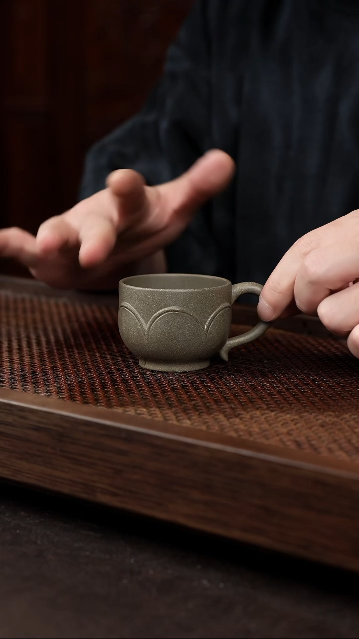 茶壶紫砂青灰泥带把杯