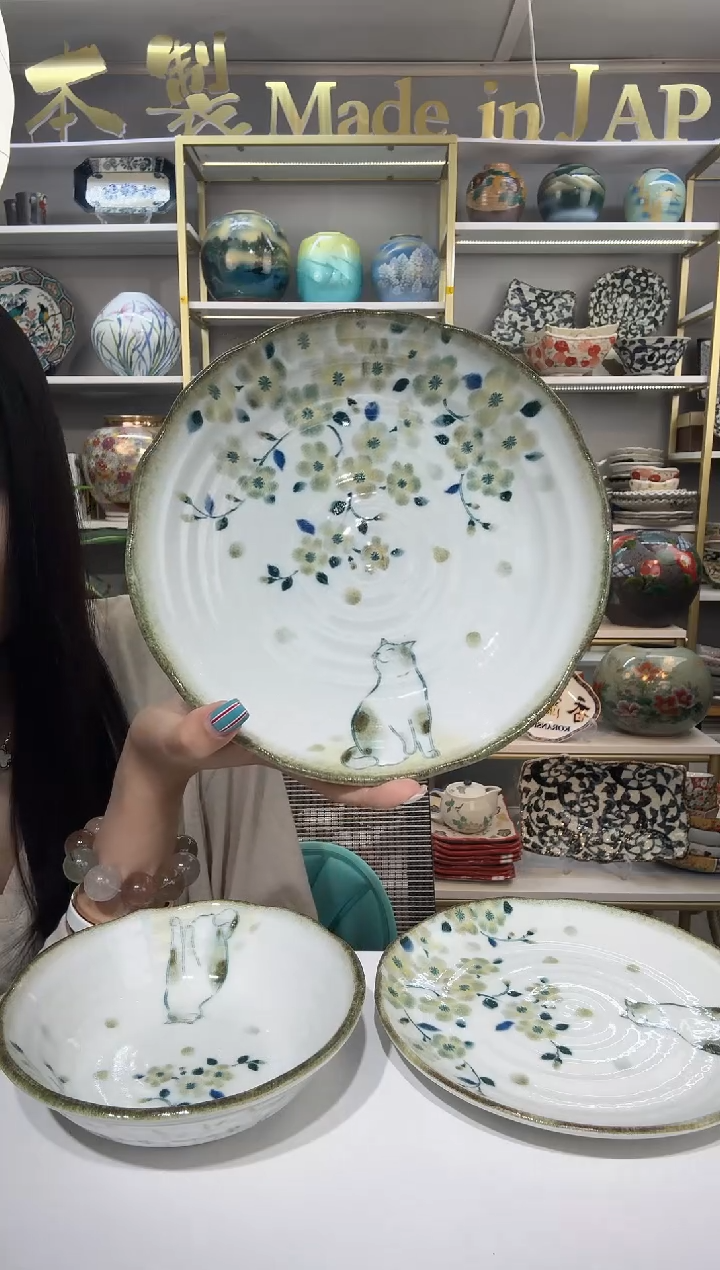 瓷花见猫深盘22cm一支