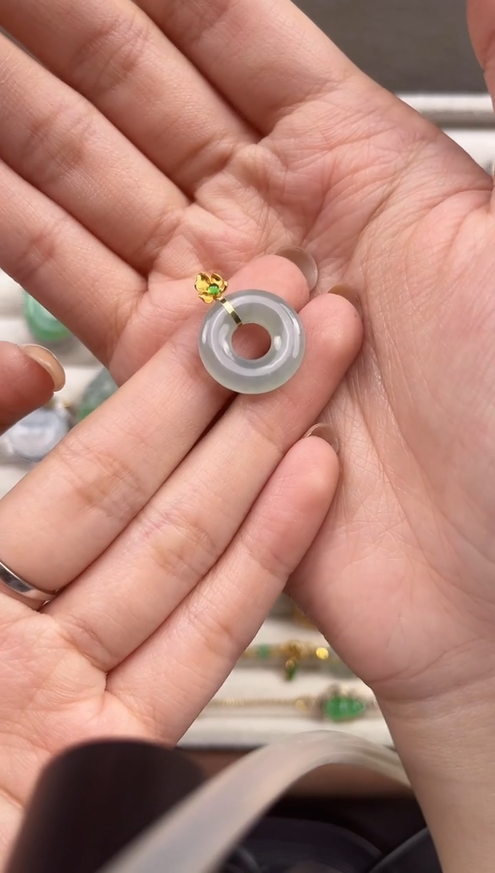 吊坠(不含链)18K金镶嵌翡翠翠小二缅甸翡翠严选TXB