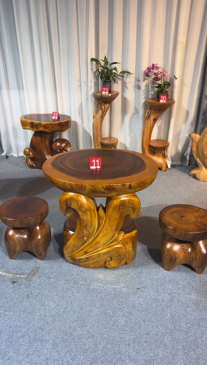 【闪购商品】木胡桃木兰花桌 3件套