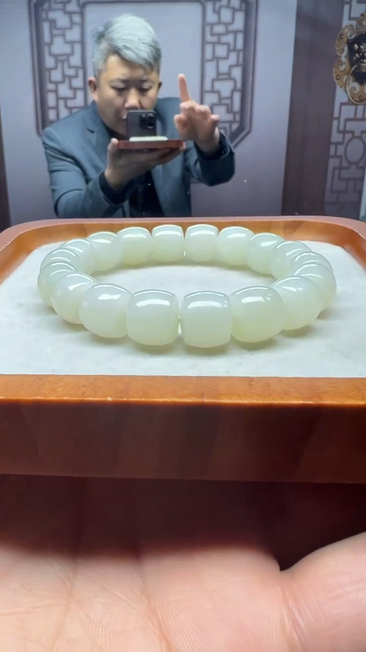 【闪购商品】和田玉手串未镶嵌青海白卡13直切多样性拍一发一