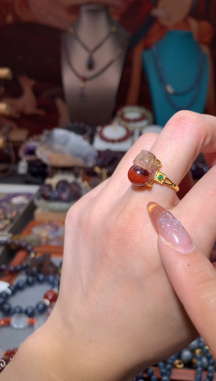 未镶嵌珠宝半成品水晶红极光貔貅戒指多样性发其1