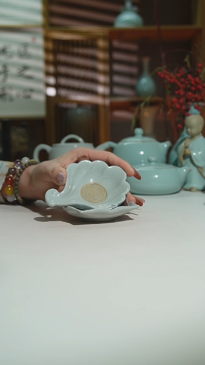 月白祥云茶漏大暇安全包装