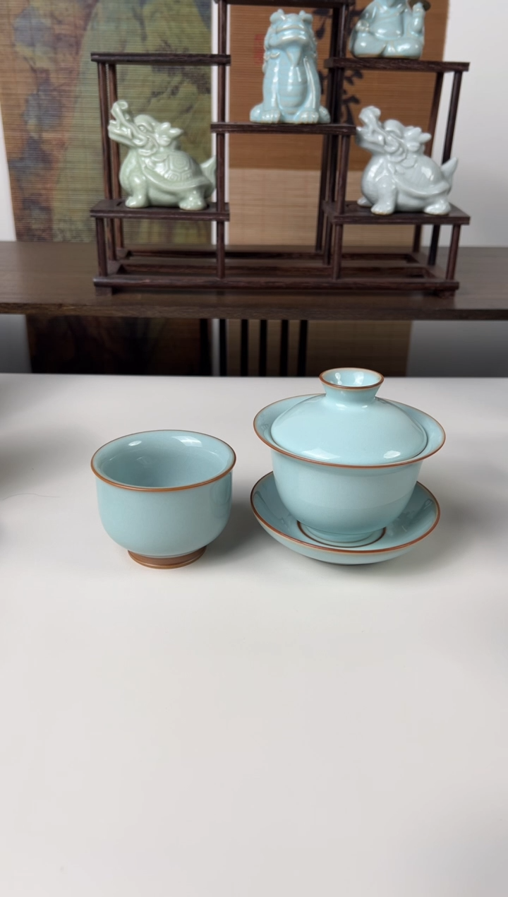 【闪购商品】杯珑匠天青玉兰盖碗+天青圈足问青杯