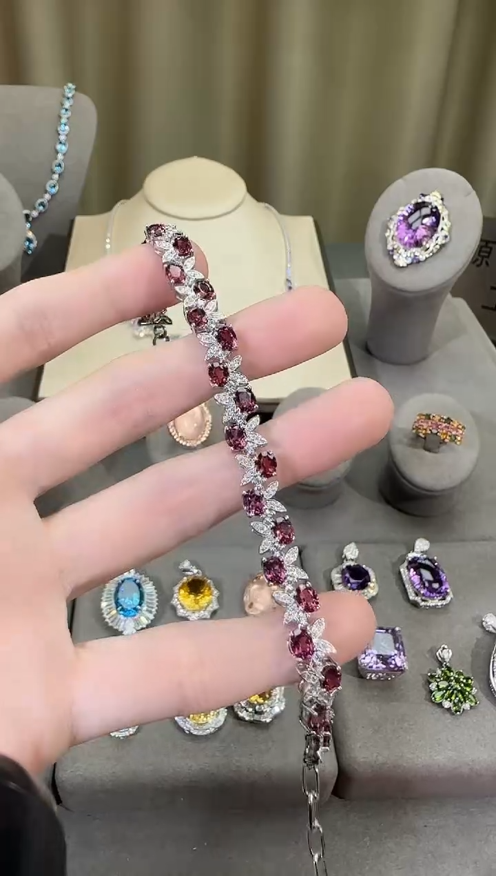 银S925镶嵌手链橄榄石7mm手链高级款