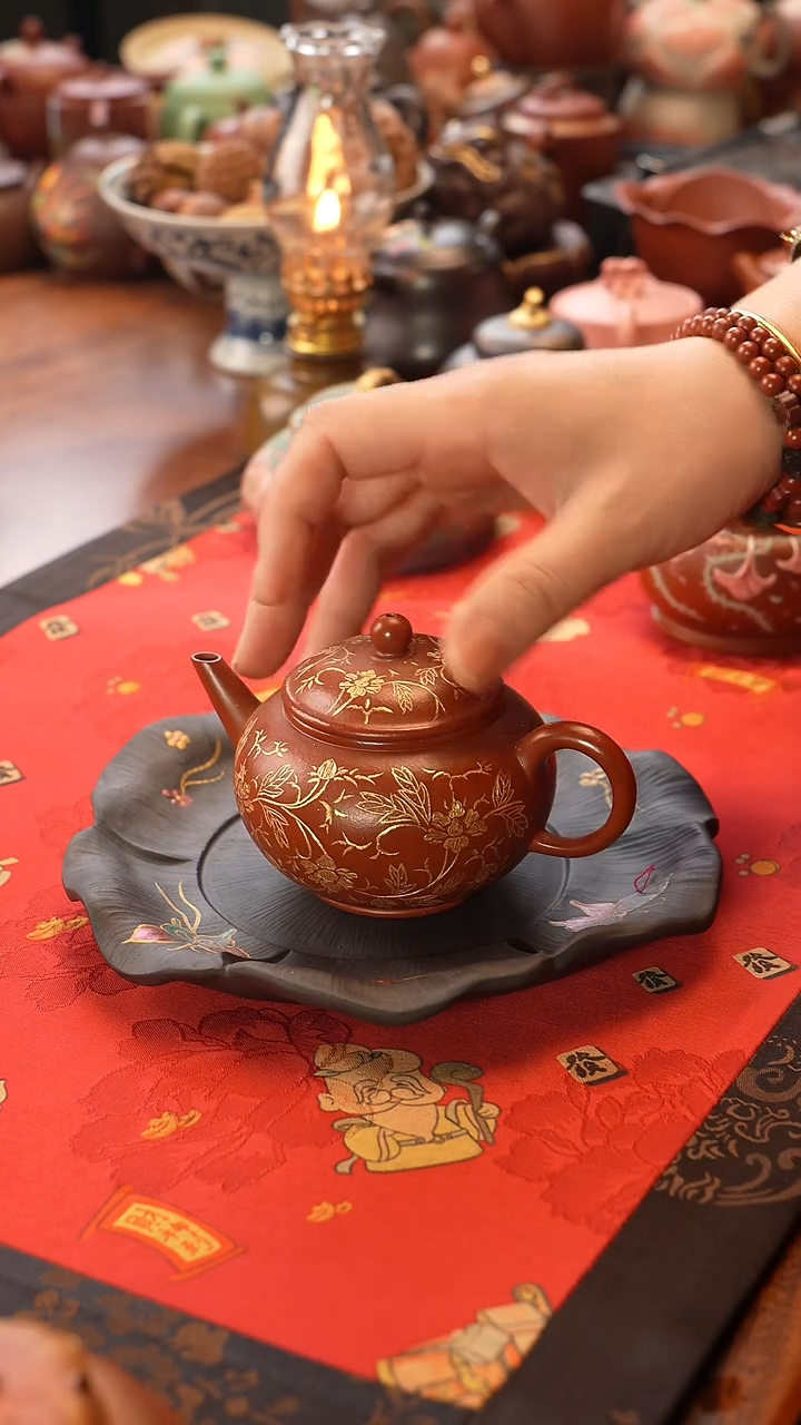 茶壶紫砂朱泥描金水平壶