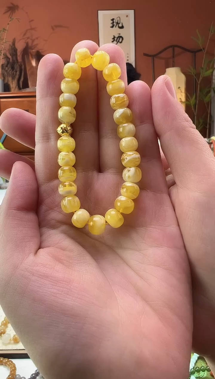【闪购商品】蜜蜡手串18K金镶嵌蜜蜡