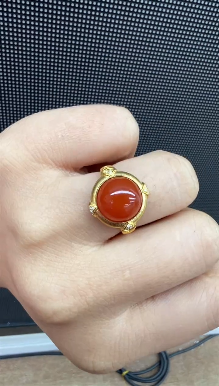 【闪购商品】南红玛瑙戒指18K金镶嵌72秒拍号