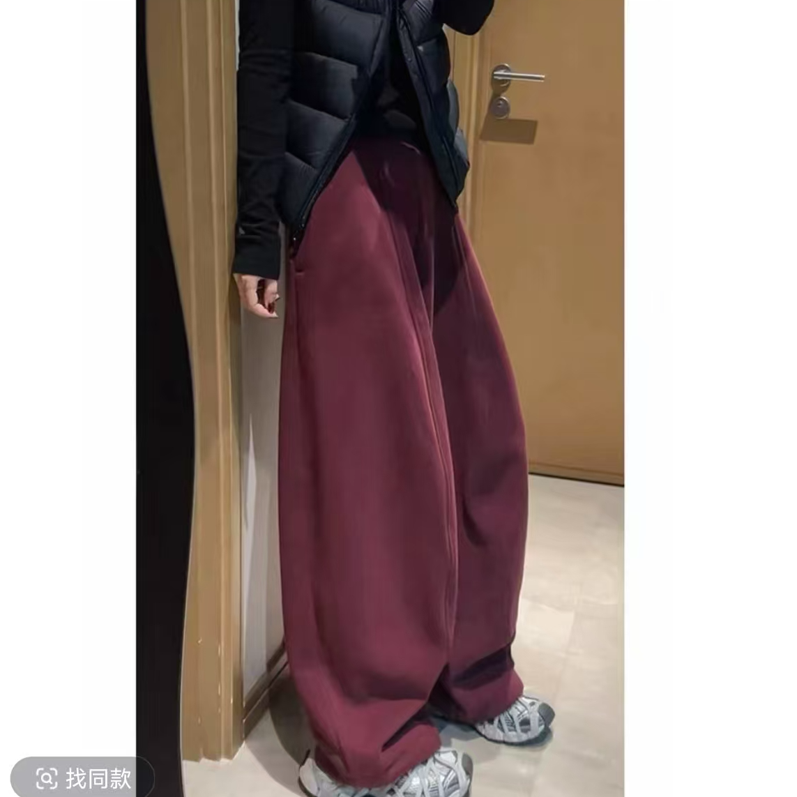 2025欧货新款加厚加绒松紧腰宽松女冬季无廓形弯刀阔腿气球裤女