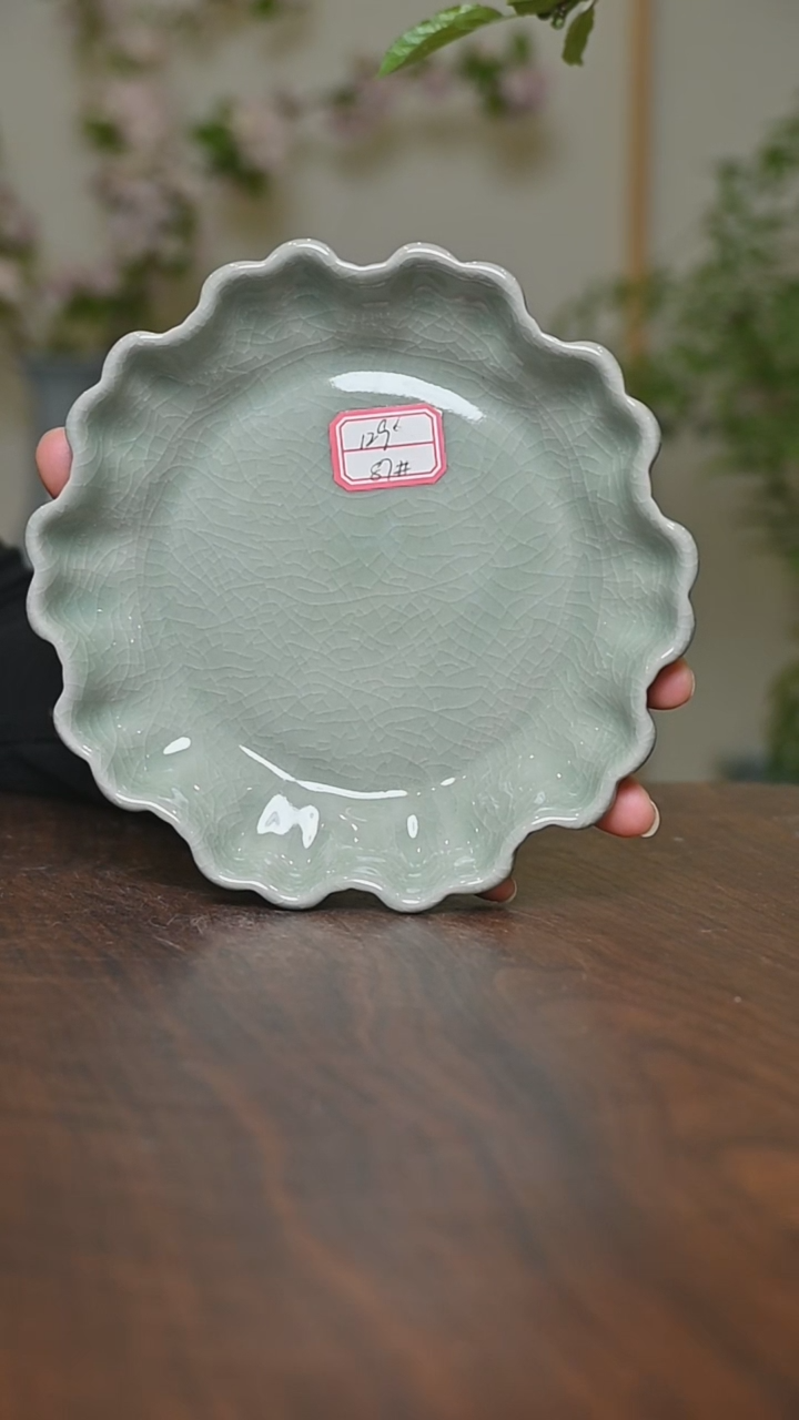 其他87#百合盘微瑕豆绿釉 朱家款