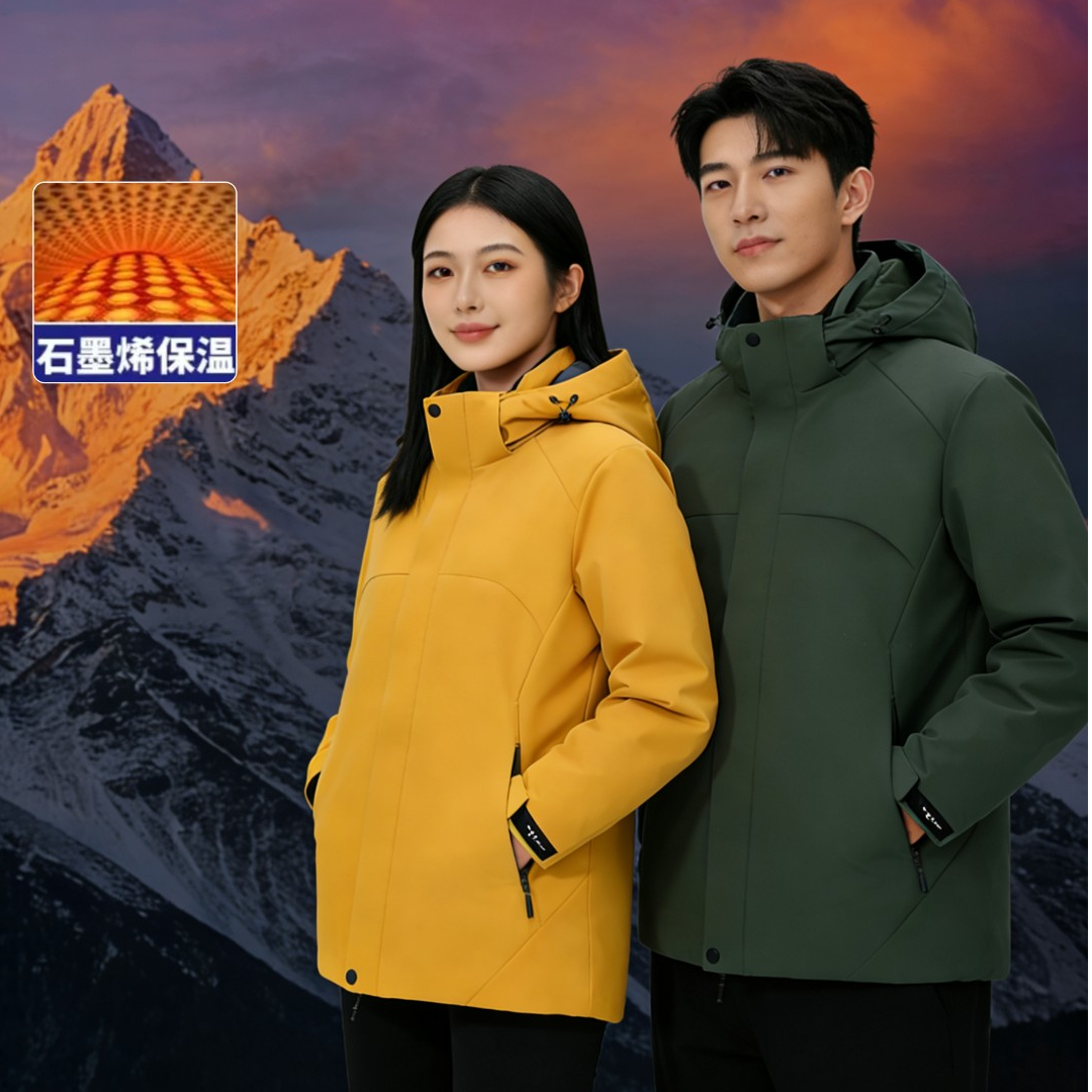 新款防风一体绒可拆卸帽子保暖长袖棉服石墨烯棉衣#25058