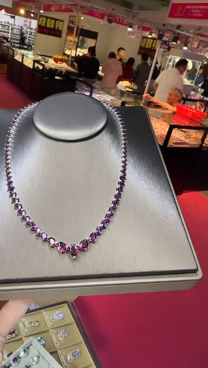 颈饰银S925镶嵌石榴石套链高级款