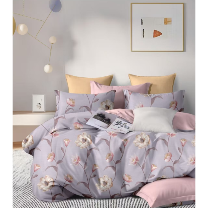 亲肤双层纱被套--惬意时光紫（纽扣）