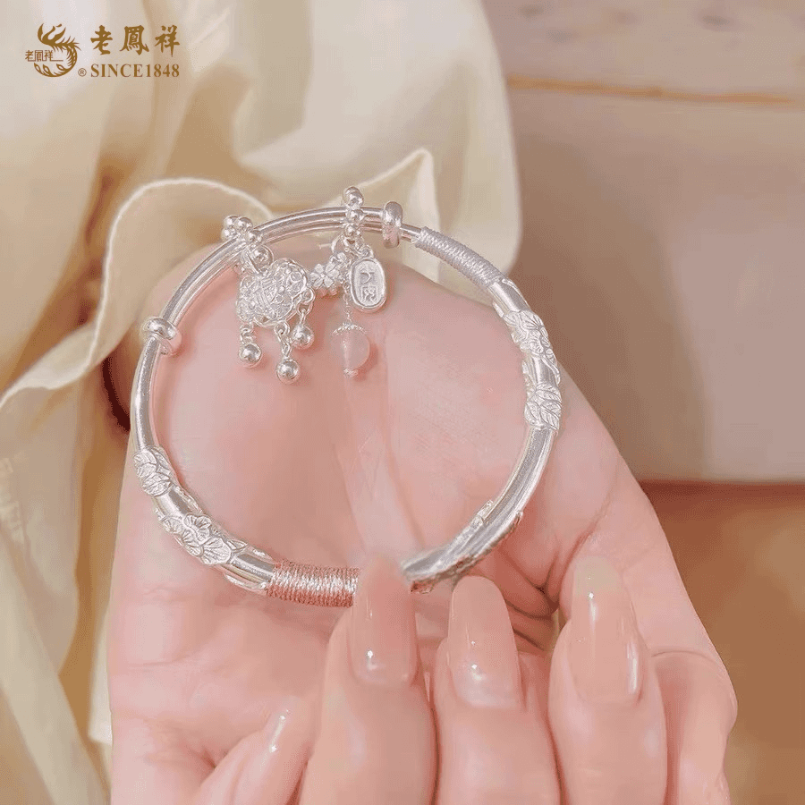 足银手镯 手工简约999足银手镯繁花似锦编织女纯银镯子情人节礼物