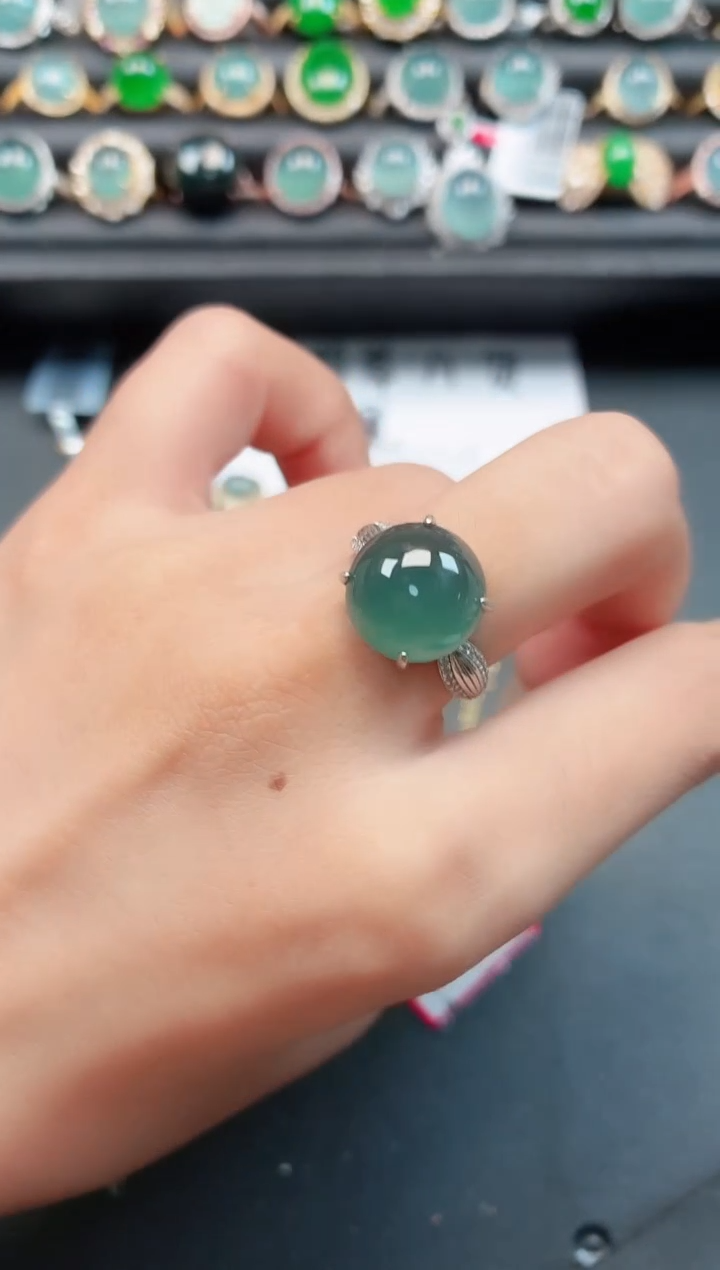翡翠戒指银S925镶嵌1111111