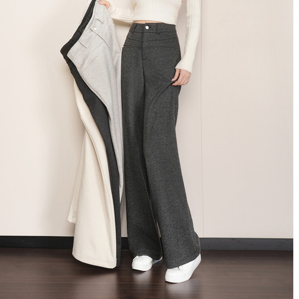 2025秋冬新款爆款羊  绒毛呢冬季高腰显瘦窄版时尚百搭宽松直筒裤