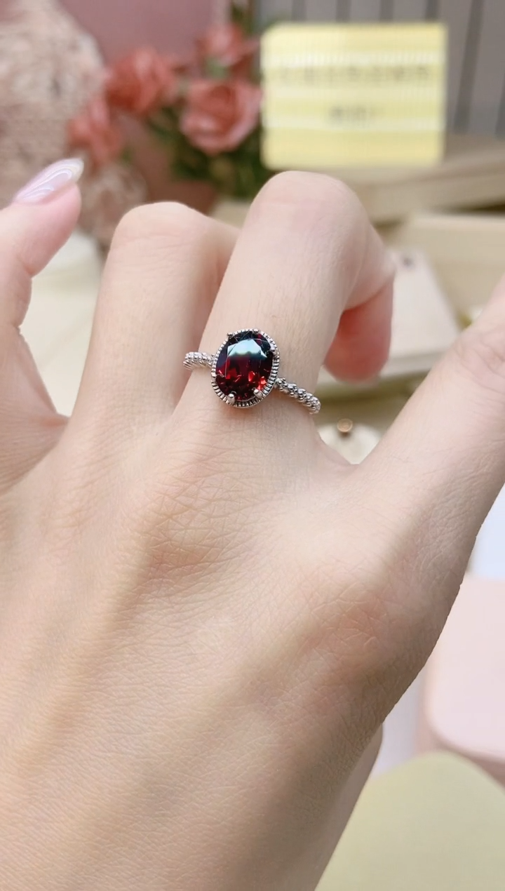 【闪购商品】石榴石戒指银S925镶嵌沐兮/