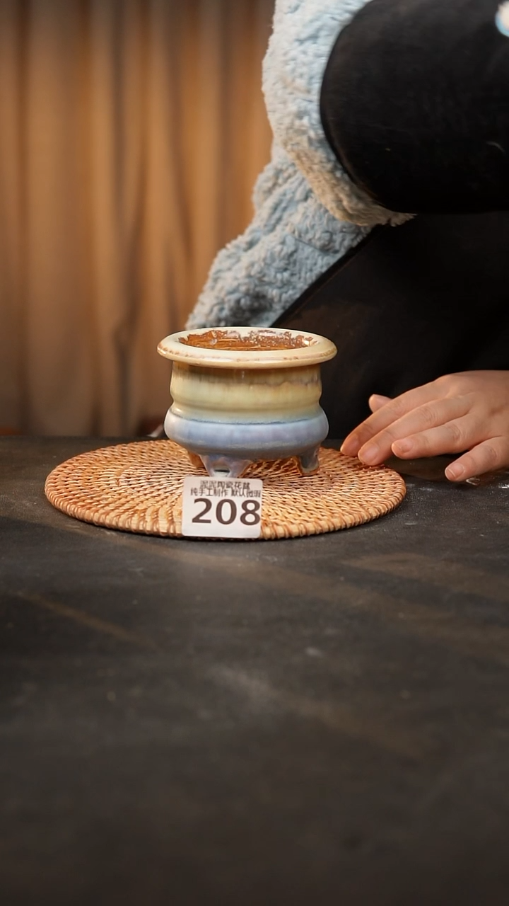 【闪购商品】瓷片208泥泥手工花盆口8高8