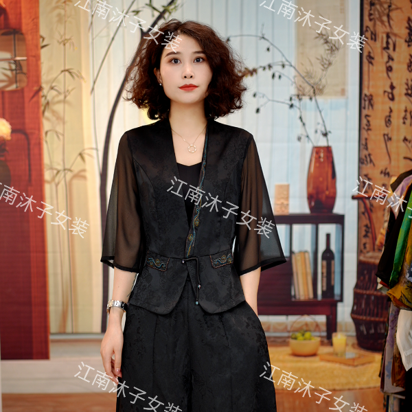 新款提花上衣女洋气新中式国风时尚外搭袋盖2802