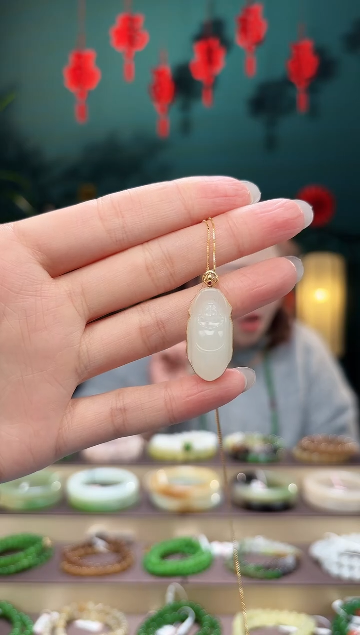 【闪购商品】和田玉吊坠(不含链)18K金镶嵌佛公吊坠