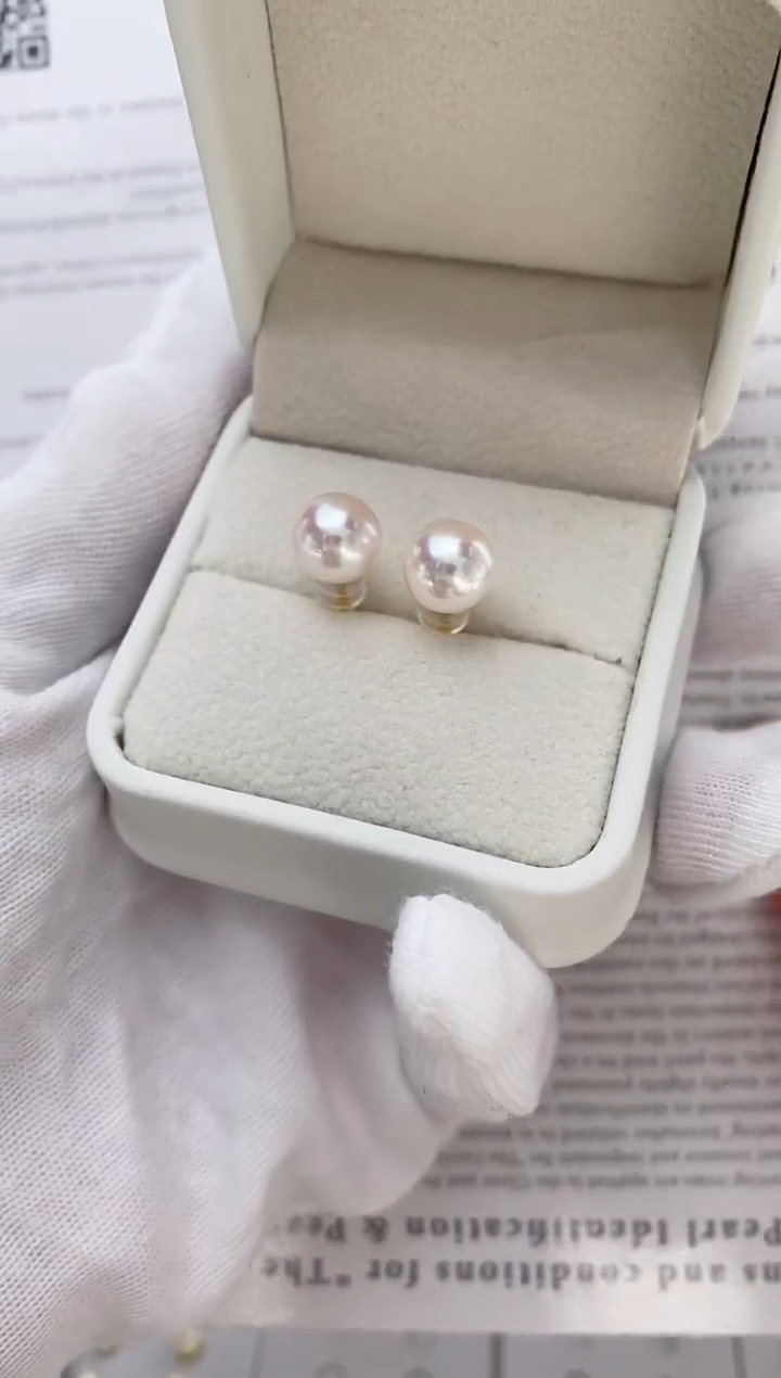 【闪购商品】海水珍珠耳饰18K金镶嵌8.5-9无调色特选天女耳钉极微瑕