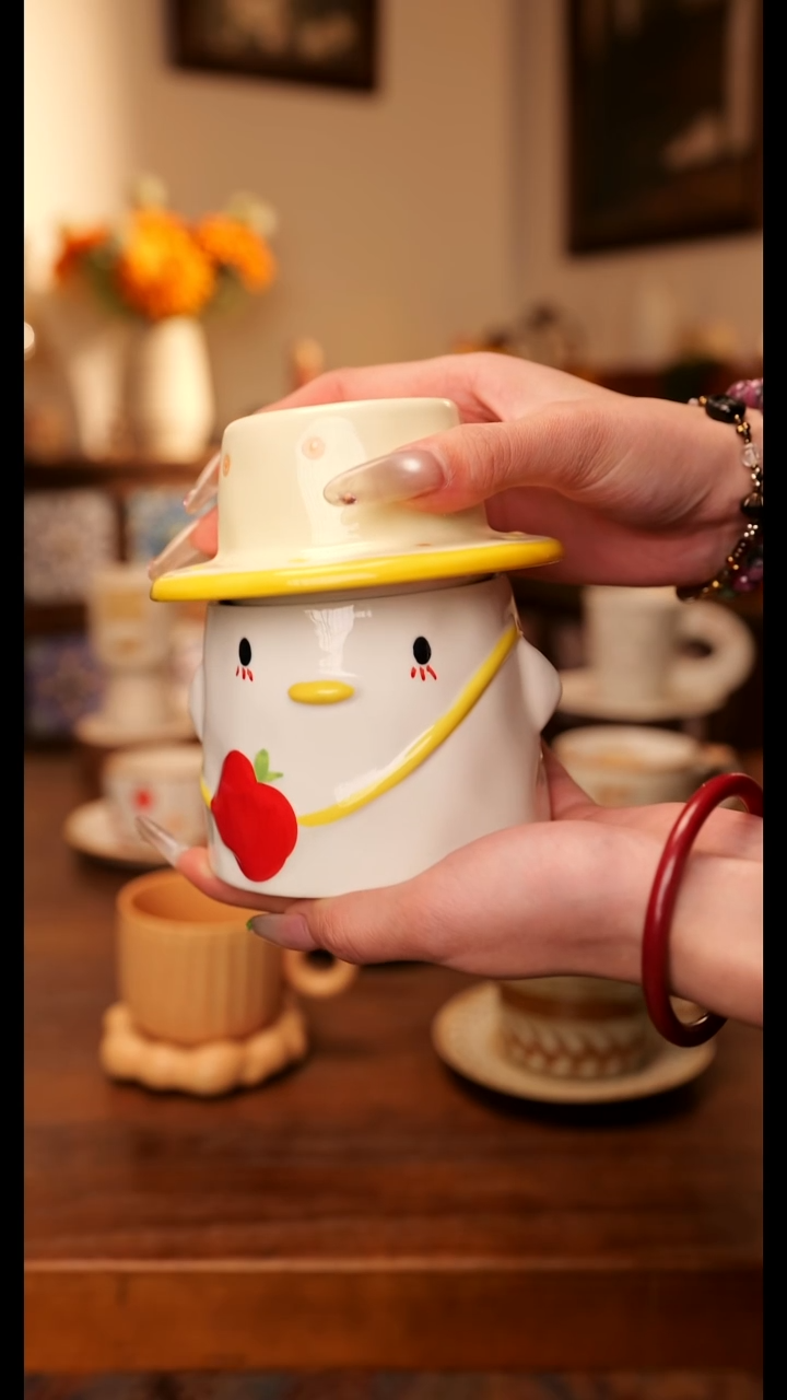 陶瓷便携款小鸭子盖杯