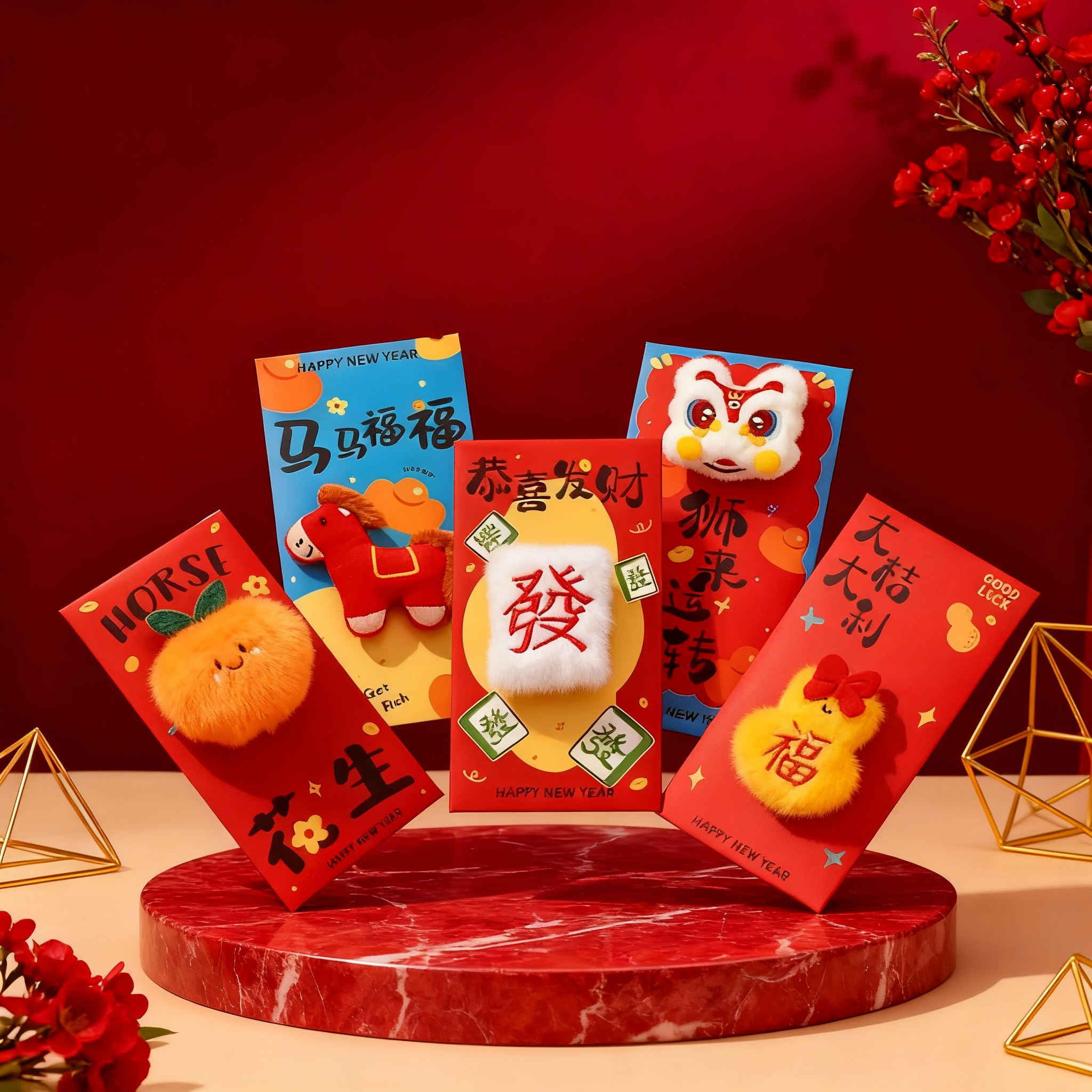 马年新款毛绒立体卡通创意利是封新年春节压岁包
