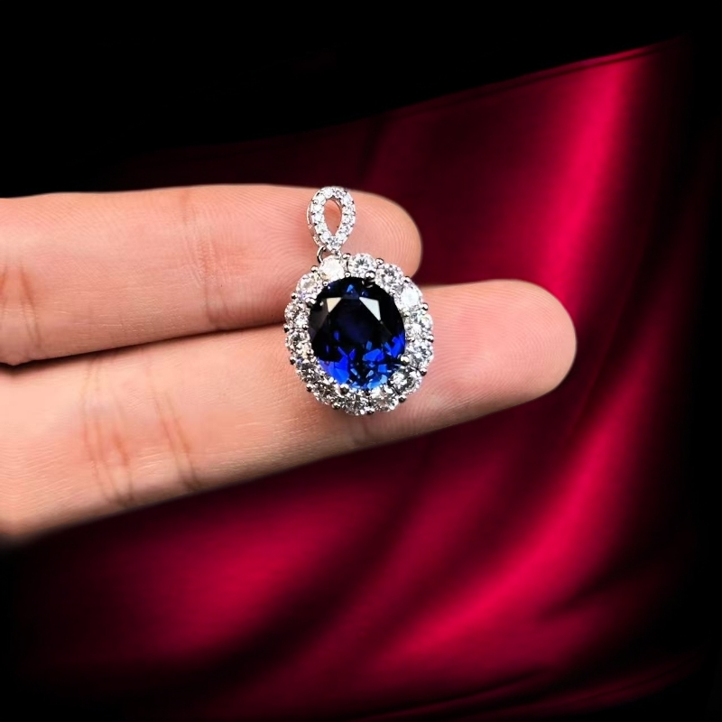 如懿高订228-轻奢培育丝绒蓝宝石精切合金吊坠