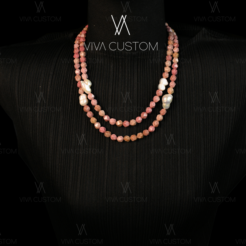 铜合金仿珍珠项链 彩石流光系列 法式温柔精致蔷薇项链