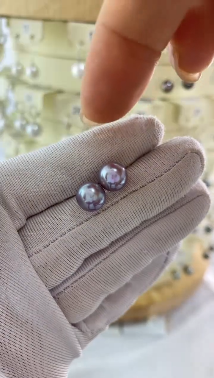 银S925镶嵌耳饰淡水珍珠8-9mm