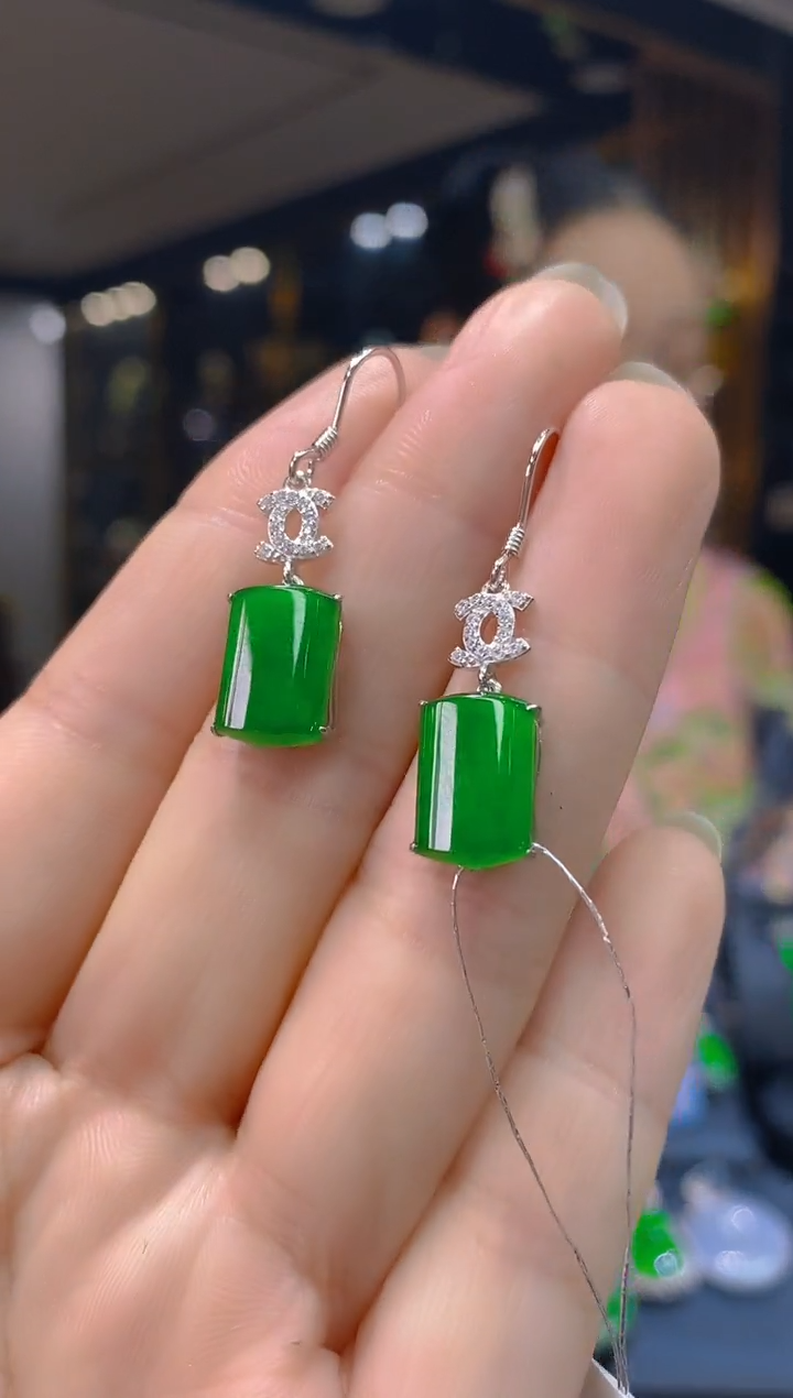 银S925镶嵌翡翠耳饰005(多样性发货发其一)