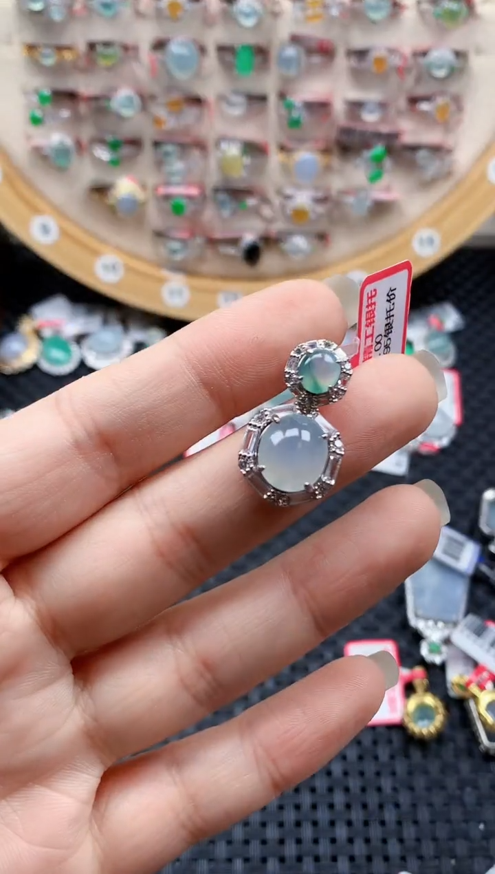 银S925镶嵌戒指翡翠天然A货缅甸翡翠