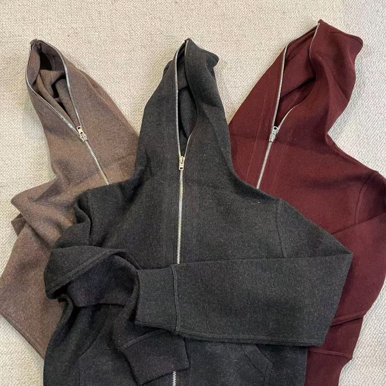 小暖炉  运动休闲风连帽双头拉链开衫毛衣外套-3683