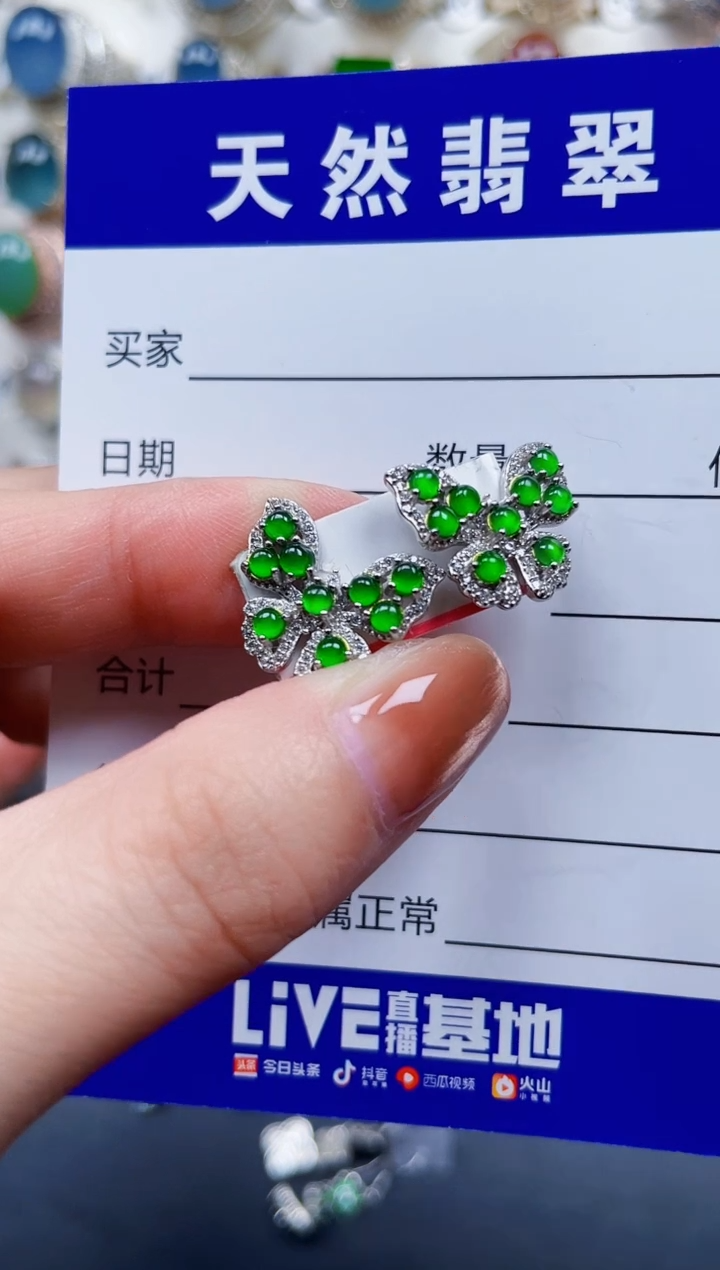 银S925镶嵌翡翠耳饰237