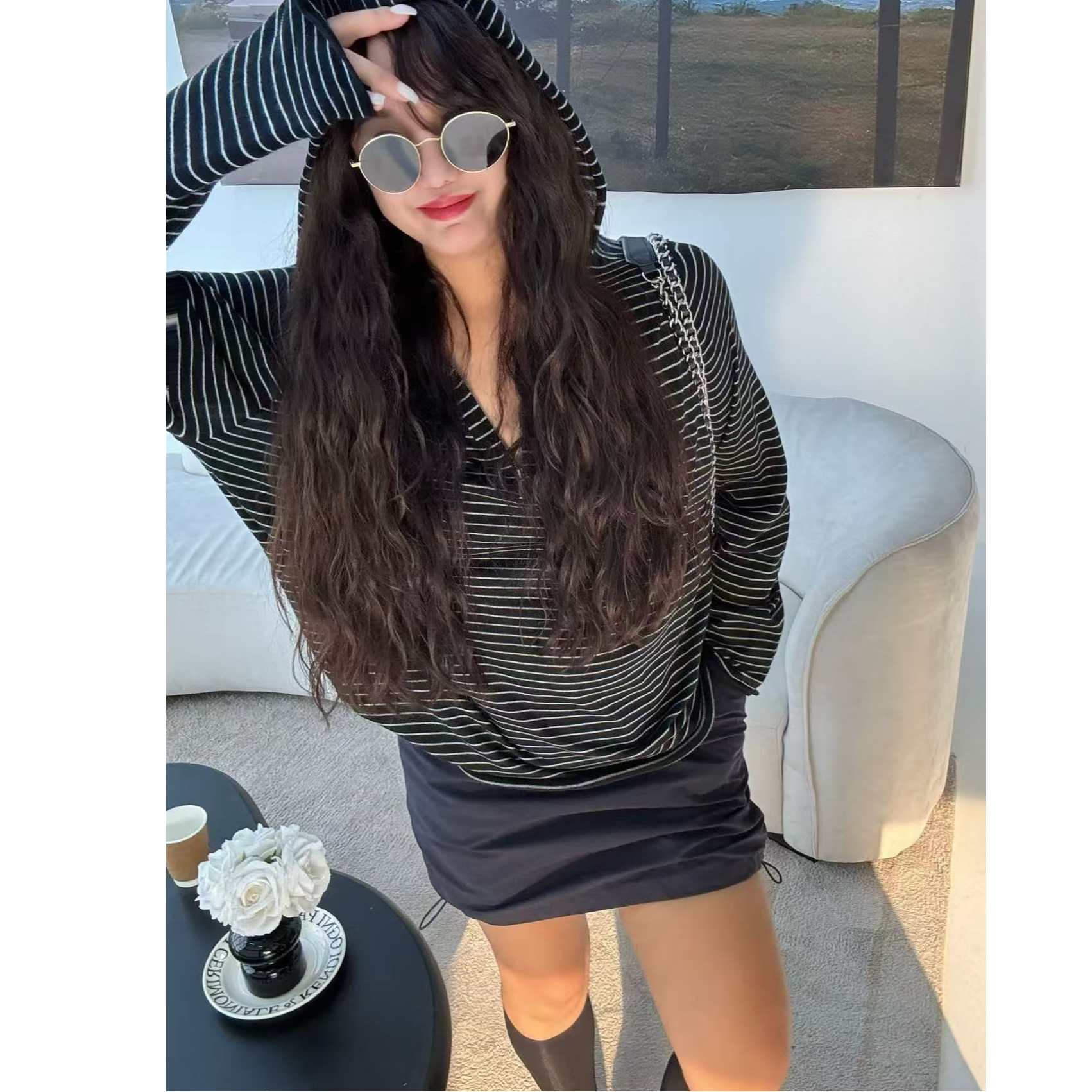 『LZZ』2025春季新款经典时尚百搭显瘦街头慵懒连帽针织防晒衫