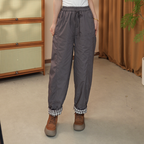 墨染 2025新款纯棉双面穿冬季松紧腰休闲百搭保暖夹棉棉裤