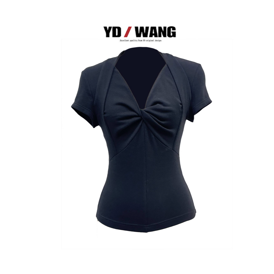 【YD精选】扭结修身短袖衫  设计款时尚休闲小众款长袖上衣